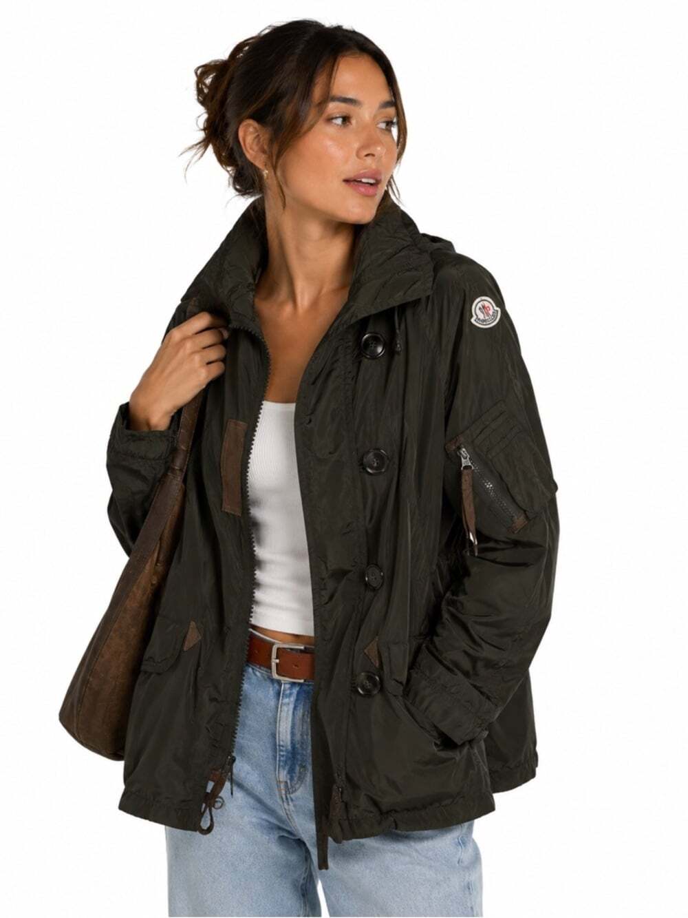 Moncler Sora Dark Green Hooded Parka Jacket Women Small Luxury Outerwear